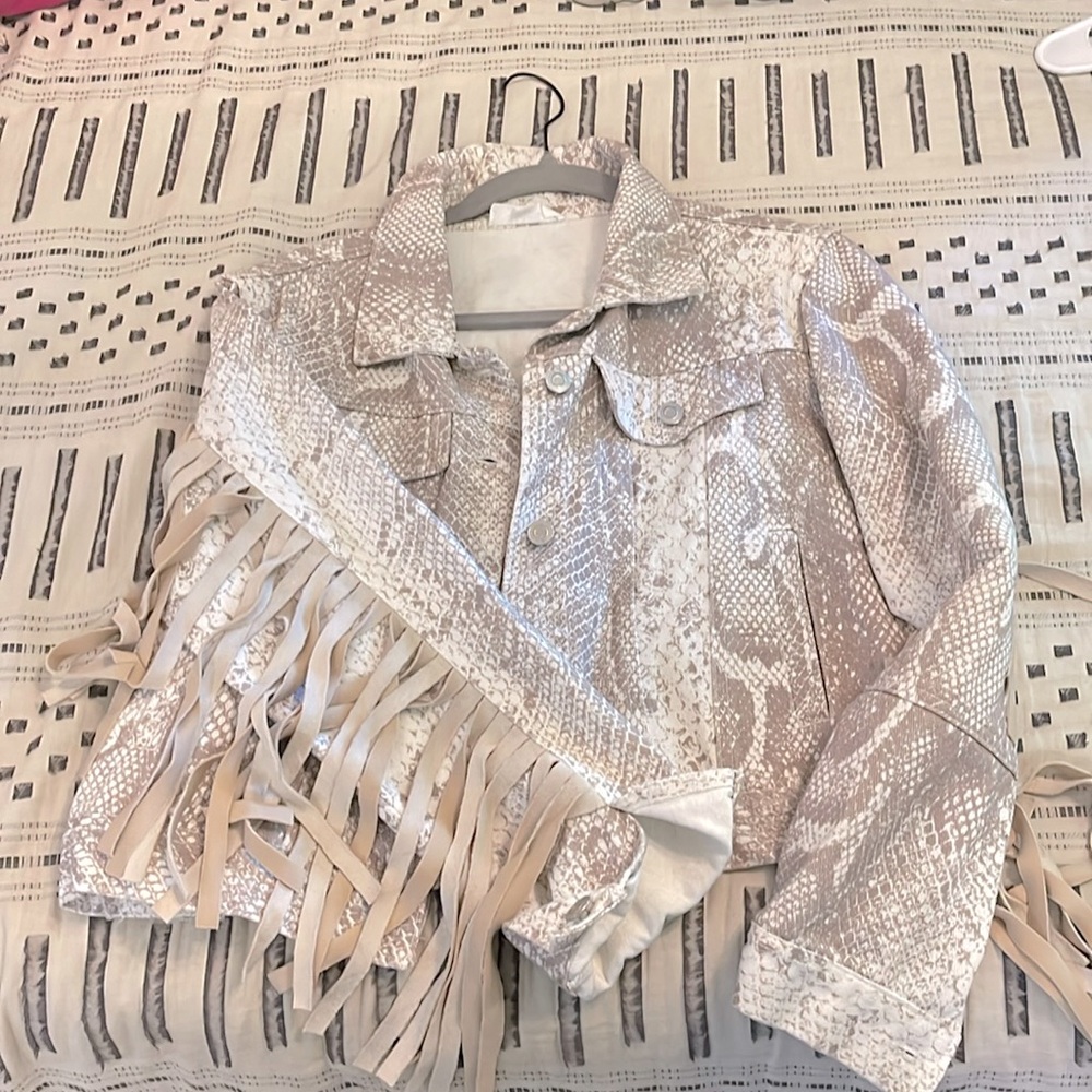 Peach Love snakeskin fringe jacket